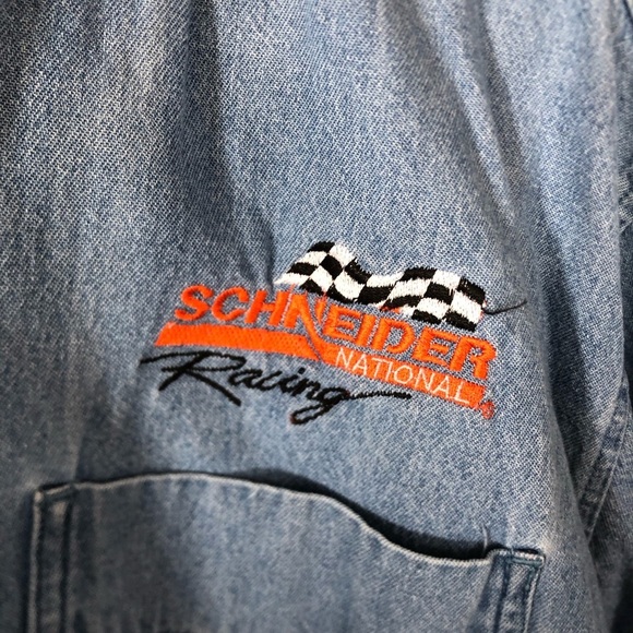 Vtg Schneider National Racing Denim Button Up - Picture 2 of 13